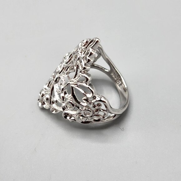 Sterling Silver Filigree Statement Ring Floral PAJ 925 Stamp Size 8 5.4g - Picture 4 of 10